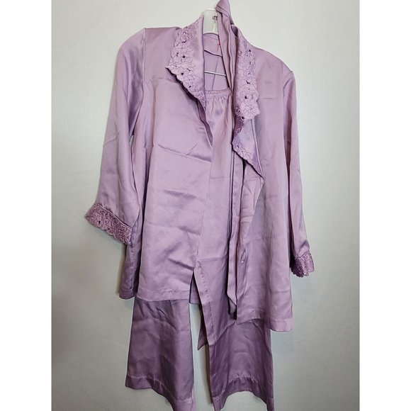 Vintage Halston III Purple Pajamas 2 Piece Set Tie Close Top Elastic Waist Pants - Picture 1 of 9